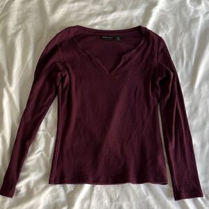 Rachel Zoe Burgundy Long Sleeve V-Neck Top
